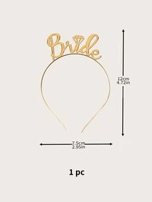 1入組字母裝飾派對髮帶、現代鑽石和字母裝飾鐵藝派對髮箍適合婚禮 - 金色 - 查看 3