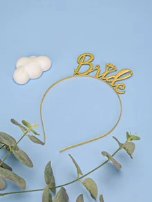 1入組字母裝飾派對髮帶、現代鑽石和字母裝飾鐵藝派對髮箍適合婚禮 - 金色 - 查看 5