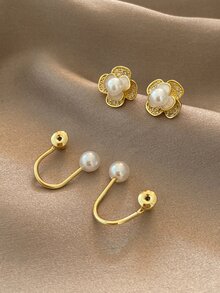 Faux Pearl Decor Earrings - Multicolor - View 2