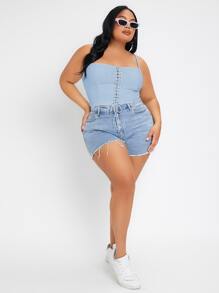 SHEIN SXY 大碼前繫帶吊帶上衣 - 淺藍色 - 查看 4