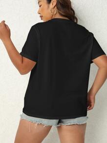SHEIN LUNE Plus Leopard Lip Print Tee - Black - View 2
