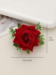 1pc Plastic Wedding Artificial Corsage, Artificial Corsage Flower For Wedding Valentine's Day Valentines - Red - View 3