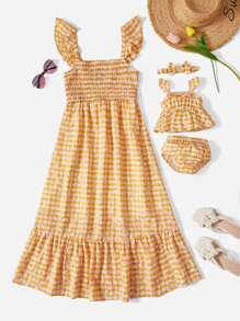 SHEIN Maternity 1Pc Ditsy Floral Print Ruffle Hem Nursing Dress Sun Dresses - Yellow - View 11