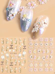 FULL BEAUTY 2 tấm Họa Tiết Hoa Móng Tay Nghệ Thuật Miếng Dán Miếng Dán Móng Tay DIY - Nhiều màu - Xem 2