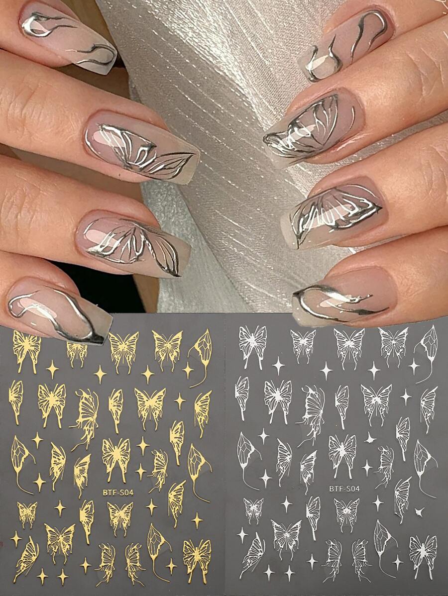 FULL BEAUTY 2 tấm Nhãn dán móng tay họa tiết hình con bướm - Nhiều màu - Xem 1