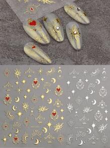 FULL BEAUTY 2片心形和月亮圖案指甲藝術貼紙 Y2K風格指甲藝術貼紙 DIY - 彩色 - 查看 2