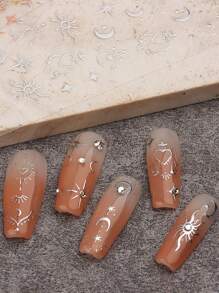 FULL BEAUTY 2片心形和月亮圖案指甲藝術貼紙 Y2K風格指甲藝術貼紙 DIY - 彩色 - 查看 3