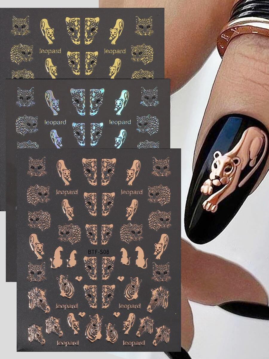 FULL BEAUTY 3 tấm dán móng nghệ thuật họa tiết da báo Miếng dán móng tay DIY - Nhiều màu - Xem 1
