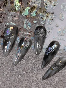 FULL BEAUTY 3 tấm dán móng nghệ thuật họa tiết da báo Miếng dán móng tay DIY - Nhiều màu - Xem 4