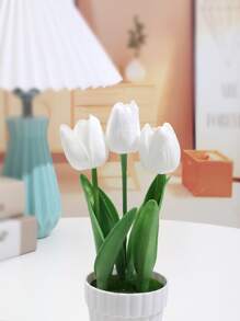 1 chậu hoa nhân tạo bằng nhựa, vật trang trí trong chậu giả để trang trí bàn - trắng - Xem 2