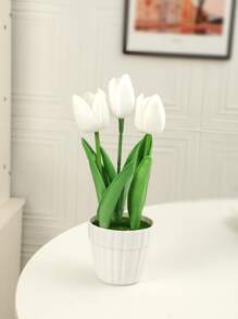 1 chậu hoa nhân tạo bằng nhựa, vật trang trí trong chậu giả để trang trí bàn - trắng - Xem 4