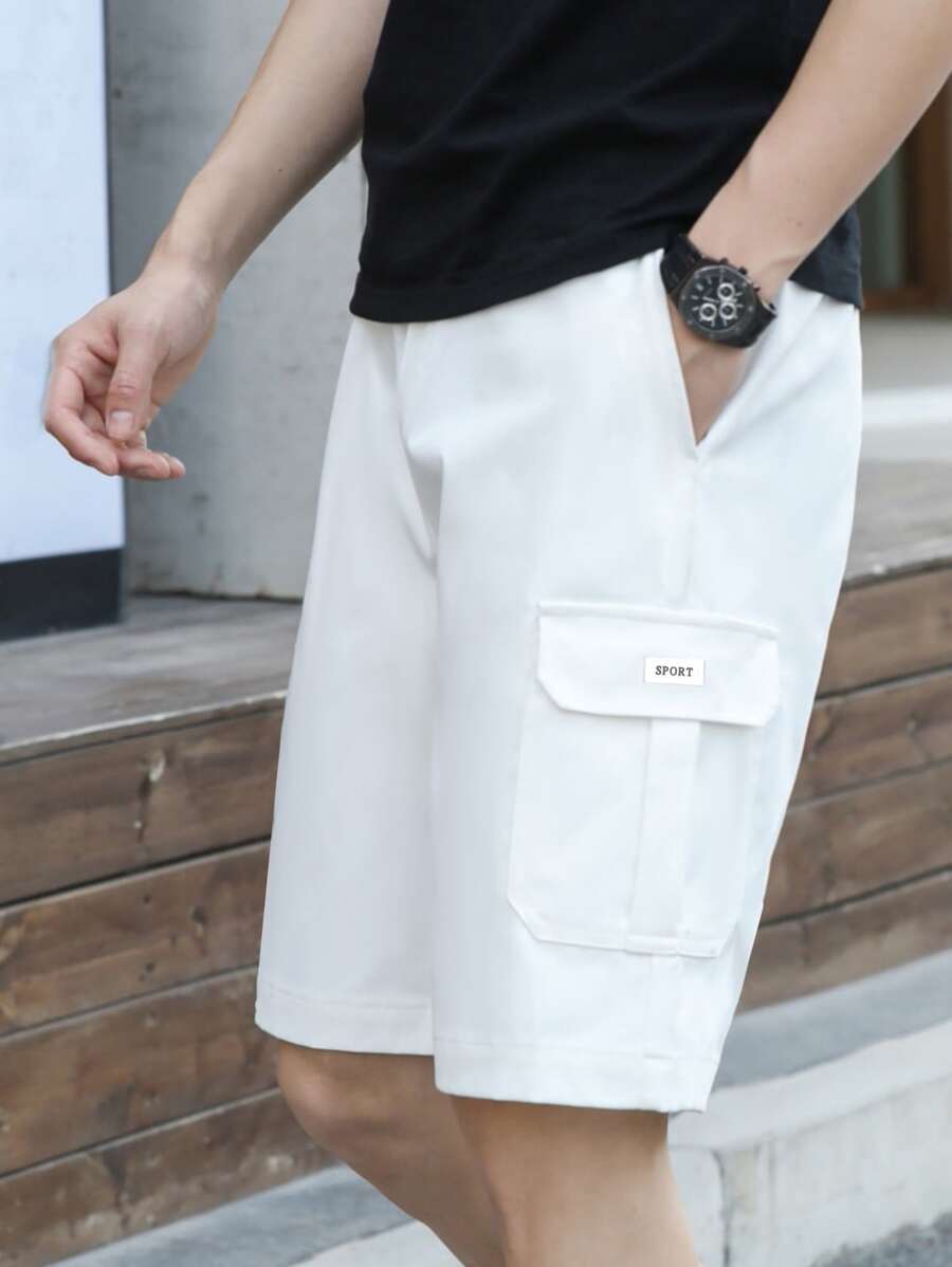 Manfinity Hypemode Men's Loose Fit Letter Patched Flap Pocket Shorts - White - View 1