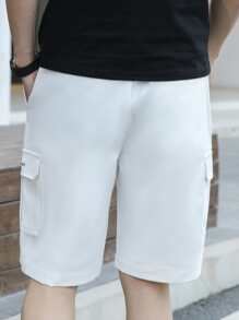 Manfinity Hypemode Men's Loose Fit Letter Patched Flap Pocket Shorts - White - View 2