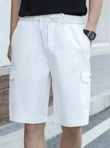 Manfinity Hypemode Men's Loose Fit Letter Patched Flap Pocket Shorts - White - View 4