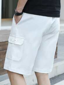 Manfinity Hypemode Men's Loose Fit Letter Patched Flap Pocket Shorts - White - View 5