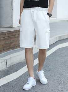 Manfinity Hypemode Men's Loose Fit Letter Patched Flap Pocket Shorts - White - View 6