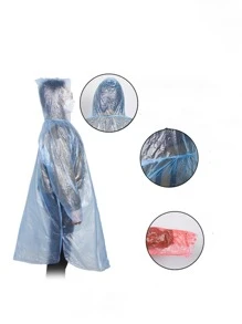 1pc Mixed Color Disposable Raincoat, Simple PE Portable Disposable Raincoat For Home - Blue - View 4