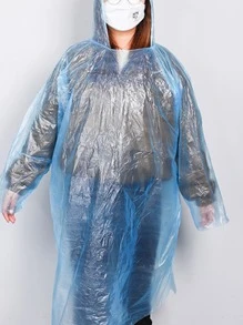 1pc Mixed Color Disposable Raincoat, Simple PE Portable Disposable Raincoat For Home - Blue - View 8