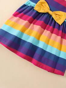 Baby Rainbow Striped Bow Front Dress With Headband - Multicolor - View 3