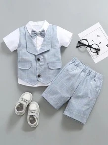 SOLOCOTE 2 Cái/bộ Quần Lưng Thun Trang Phục Trang Trọng Cho Bé Tiệc Bé Trai, Đám Cưới, Tiệc Dạ Hội - Xanh và trắng - Xem 1