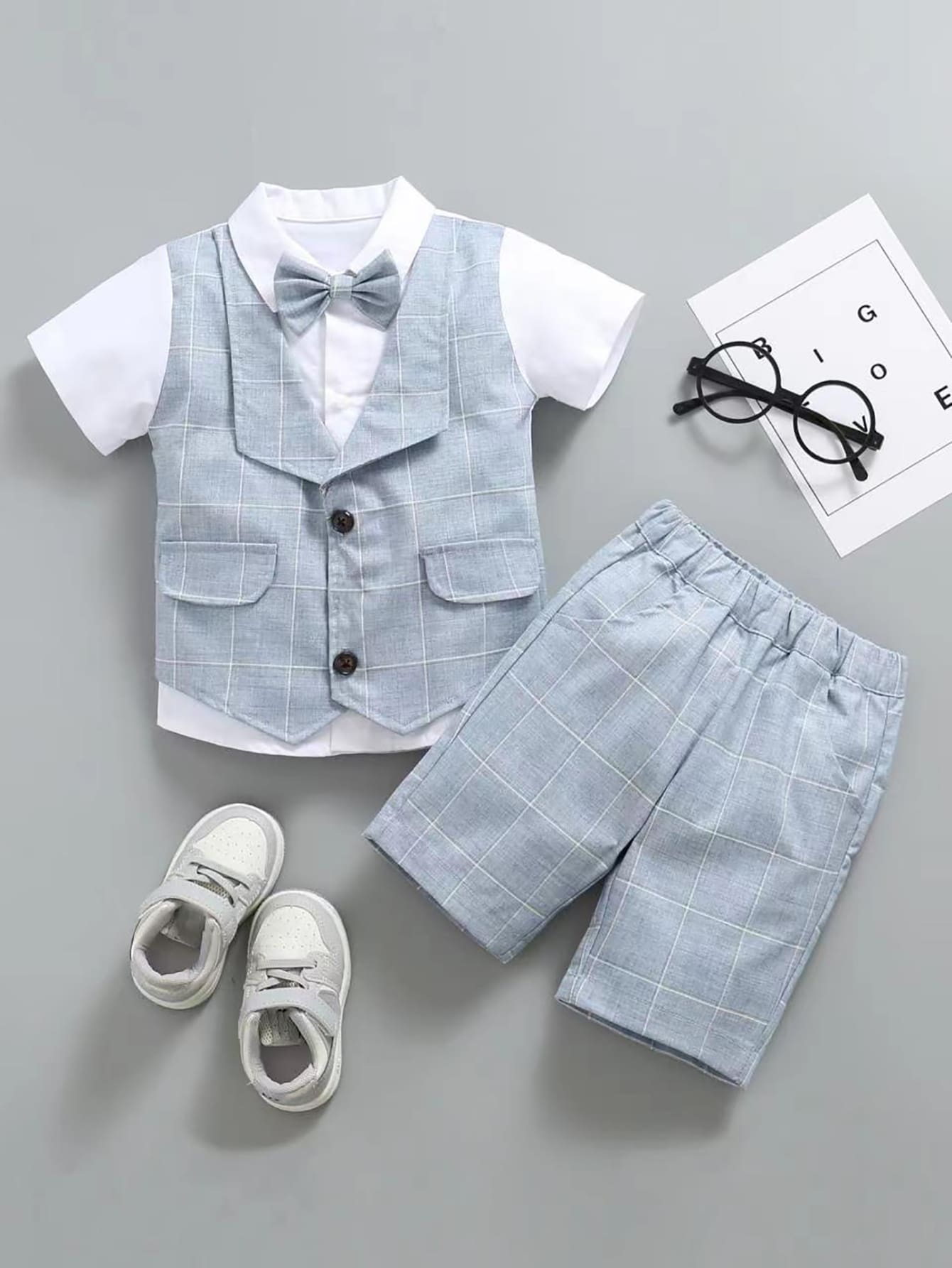 SOLOCOTE 2 Cái/bộ Quần Lưng Thun Trang Phục Trang Trọng Cho Bé Tiệc Bé Trai, Đám Cưới, Tiệc Dạ Hội - Xanh và trắng - Xem 1