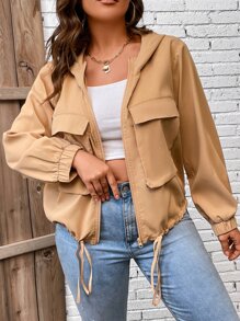 Calvaya Jacke mit Klappe Detail, Schnürzug am Saum, Kapuze - Khaki - Übersicht 2