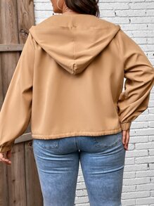 Calvaya Jacke mit Klappe Detail, Schnürzug am Saum, Kapuze - Khaki - Übersicht 3