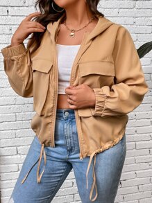 Calvaya Jacke mit Klappe Detail, Schnürzug am Saum, Kapuze - Khaki - Übersicht 4