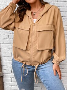 Calvaya Jacke mit Klappe Detail, Schnürzug am Saum, Kapuze - Khaki - Übersicht 5