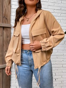 Calvaya Jacke mit Klappe Detail, Schnürzug am Saum, Kapuze - Khaki - Übersicht 6