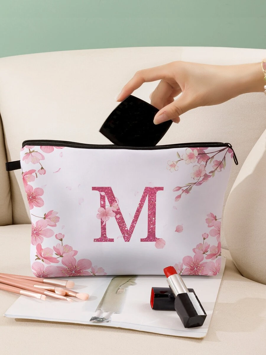 Letter Graphic Zippered Makeup Bag - Multicolor - View 1