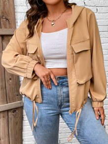 Calvaya Jacke mit Klappe Detail, Schnürzug am Saum, Kapuze - Khaki - Übersicht 7