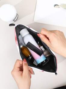 Letter Graphic Zippered Makeup Bag - Multicolor - View 3
