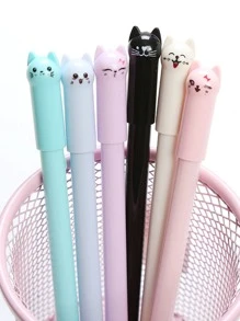 6支卡通貓設計中性筆，創意動物設計塑料中性筆書寫用