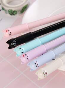 6支卡通貓設計中性筆，創意動物設計塑料中性筆書寫用