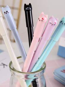 6支卡通貓設計中性筆，創意動物設計塑料中性筆書寫用