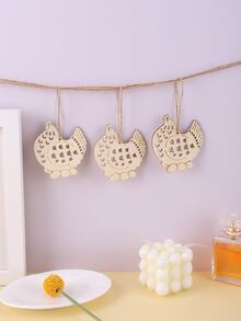 10pcs/set Wood Wall Hanging, Creative Chicken Charm Hanging Decoration For Home - Apricot - View 1