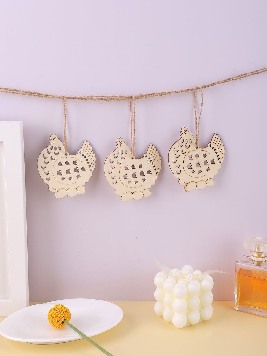 10pcs/set Wood Wall Hanging, Creative Chicken Charm Hanging Decoration For Home - Apricot - View 1