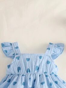 SHEIN Vintaside Kids 女寶寶心形印花荷葉邊妞妞衫和短褲 - 藍色 - 查看 3