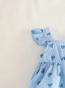 SHEIN Vintaside Kids 女寶寶心形印花荷葉邊妞妞衫和短褲 - 藍色 - 查看 4