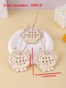 10pcs/set Wood Wall Hanging, Creative Chicken Charm Hanging Decoration For Home - Apricot - View 3