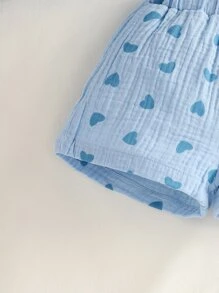 SHEIN Vintaside Kids 女寶寶心形印花荷葉邊妞妞衫和短褲 - 藍色 - 查看 5