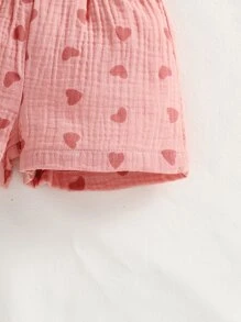 Baby Girl Heart Print Ruffle Trim Peplum Top & Shorts - Pink - View 3