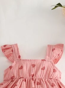 Baby Girl Heart Print Ruffle Trim Peplum Top & Shorts - Pink - View 4