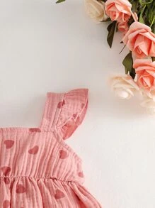 Baby Girl Heart Print Ruffle Trim Peplum Top & Shorts - Pink - View 5