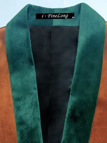 Hombres Blazer de cuello en contraste de terciopelo - Mostaza Amarilla - Ver 3