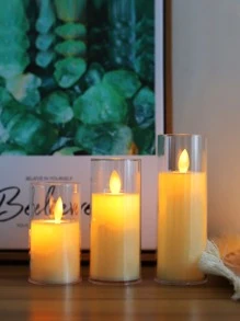 1pc LED Flameless Candle, Simple Clear ABS LED Candle For Wedding, Party - Yellow - View 8