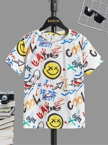 SHEIN Tops con trai Hoạt hình Lá thư Giải trí - Nhiều màu - Xem 1