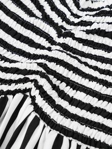 Striped Ruched Bust Ruffle Hem Dress - Black - View 8