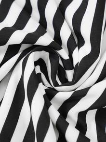 Striped Ruched Bust Ruffle Hem Dress - Black - View 9